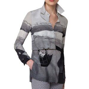 Akris Vivian Maier Shadow Print Top Blouse Silk Black White Grayscale 4